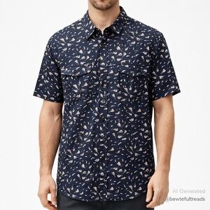 John Varvatos Navy Abstract Shirt Indie Rock Minimalist Button Up L